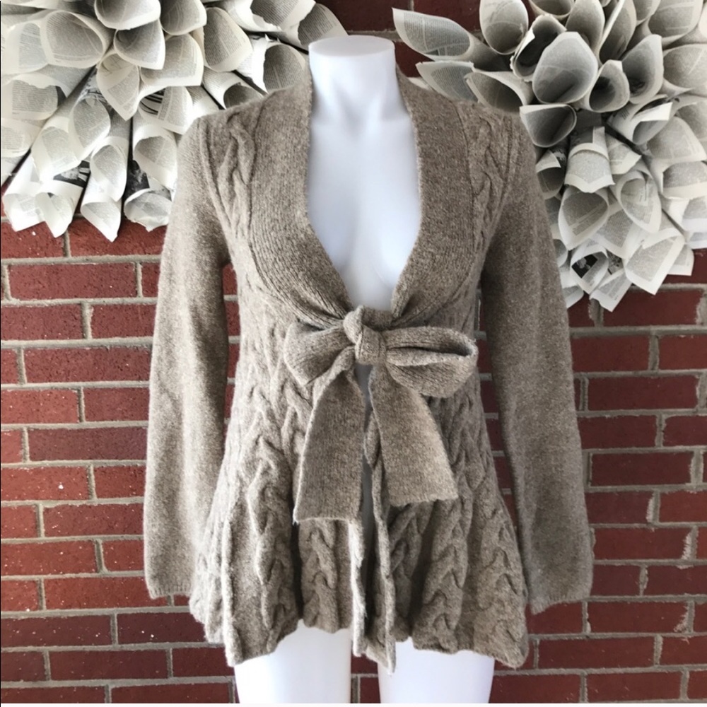 Sparrow Anthro Tie Waist Cable Knit Sweater